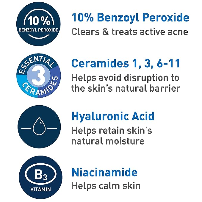 Cerave Acne Foaming Cream Wash Cleanser 10% Benzoyl Peroxide
