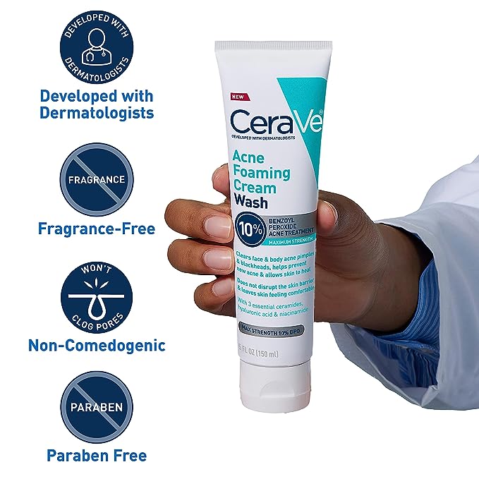 Cerave Acne Foaming Cream Wash Cleanser 10% Benzoyl Peroxide