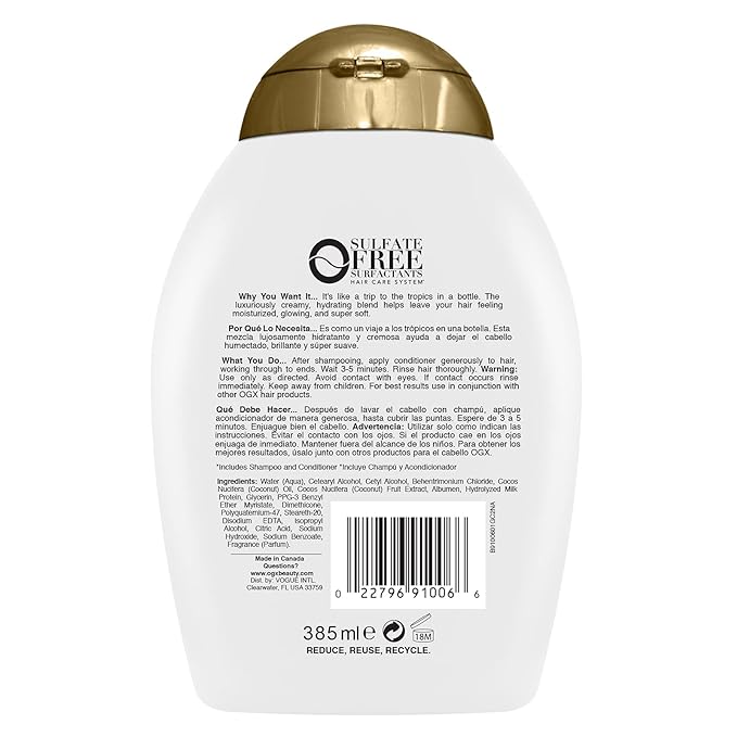 OGX, Hair Conditioner, Sulfate-Free, Nourishing Coconut Milk