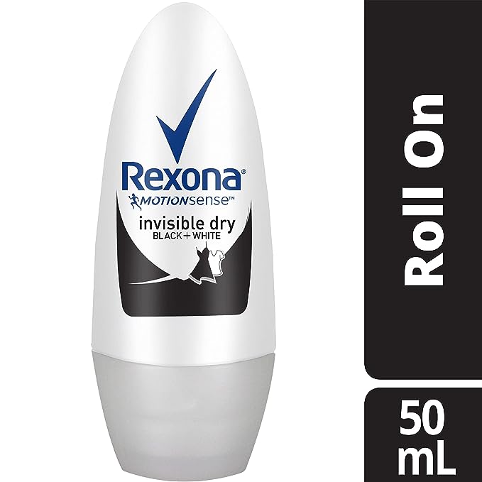 REXONA Women Antiperspirant Roll On Deodorant Invisible Dry Black+White