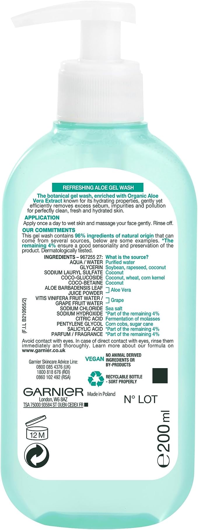 Garnier Refreshing Botanical Gel Wash with Aloe Extract