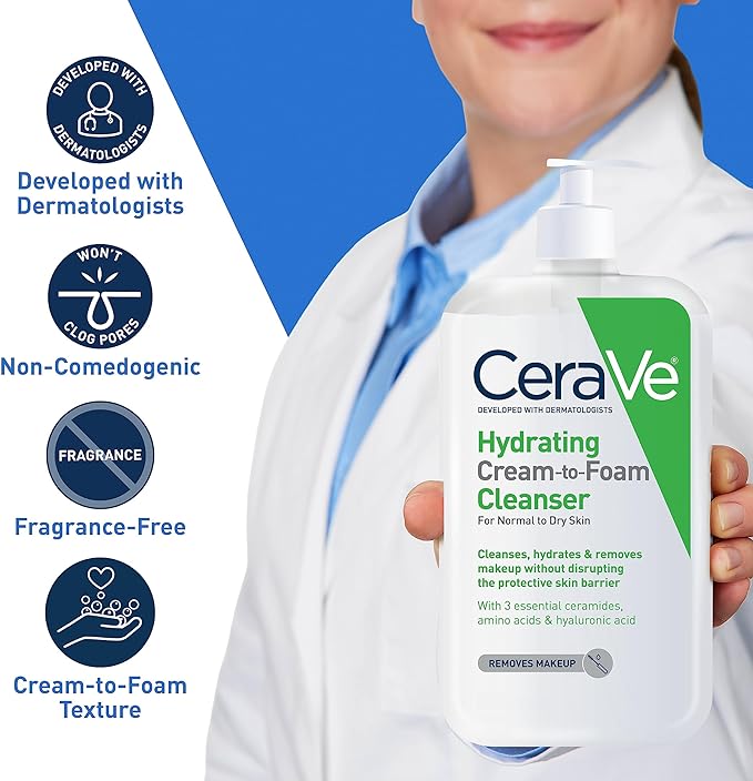 پاککەرەوەی کرێمی ئاودانکەرەوەی CeraVe بۆ فۆم