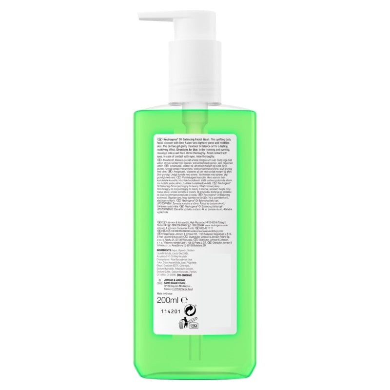 neutrogena Oil Balancing Face Wash for Oily Skin with Lime & Aloe Vera