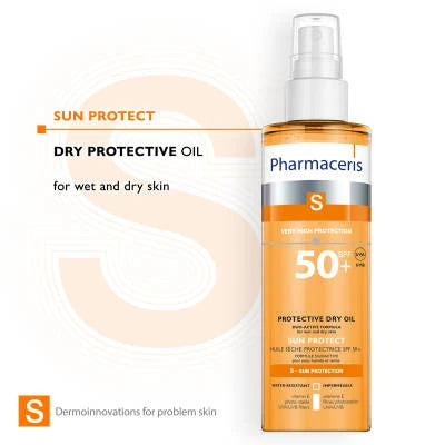 PHARMACERIS S Sun Protect - زەیتی وشکی پارێزەری جەستە SPF 50+