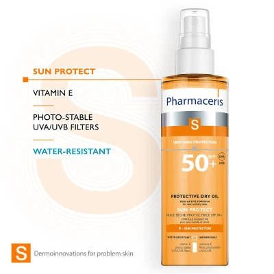 PHARMACERIS S Sun Protect - زەیتی وشکی پارێزەری جەستە SPF 50+